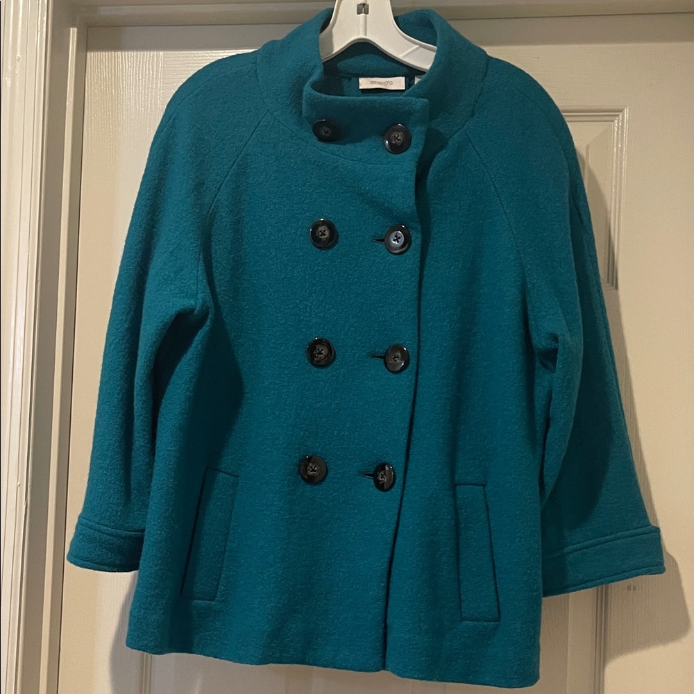 Coquette Autumn Swing Coat Preppy Wool Double Breasted Classic Peacock Blue L 12
